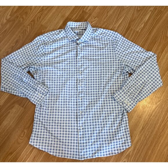 Emanuel Berg Shirt Mens Modern Fit Blue Checkered XL Soft Stretchy Long Sleeve - Picture 2 of 7